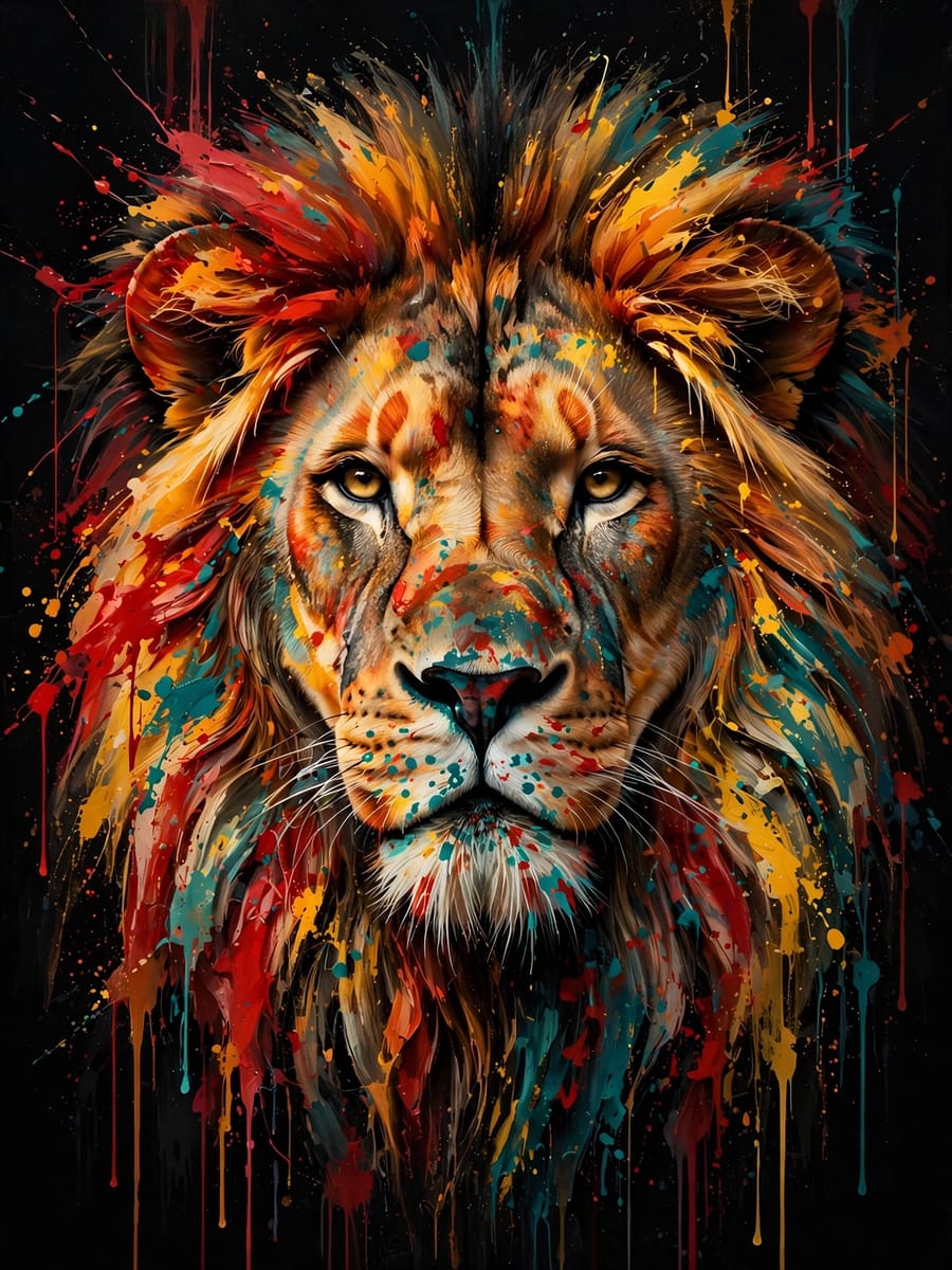 Chromatic King — lion in vivid color splash