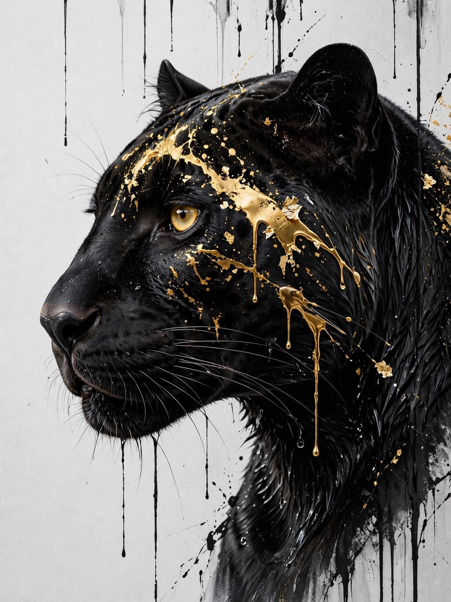 Gilded Panther — black panther with gold splash